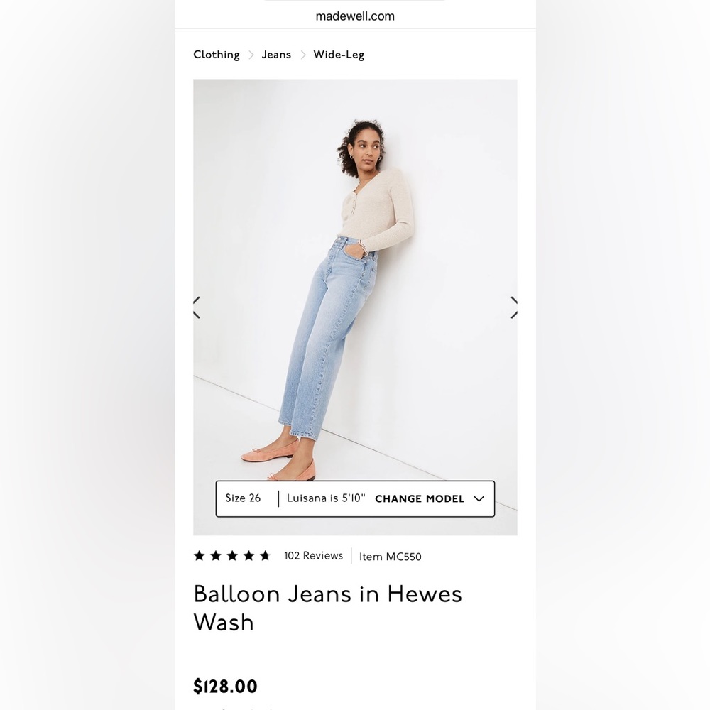 Madewell balloon jeans size 26